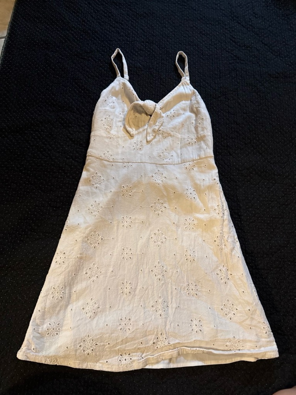 Hollister White Eyelet Knot-Front Spaghetti Strap Mini Dress